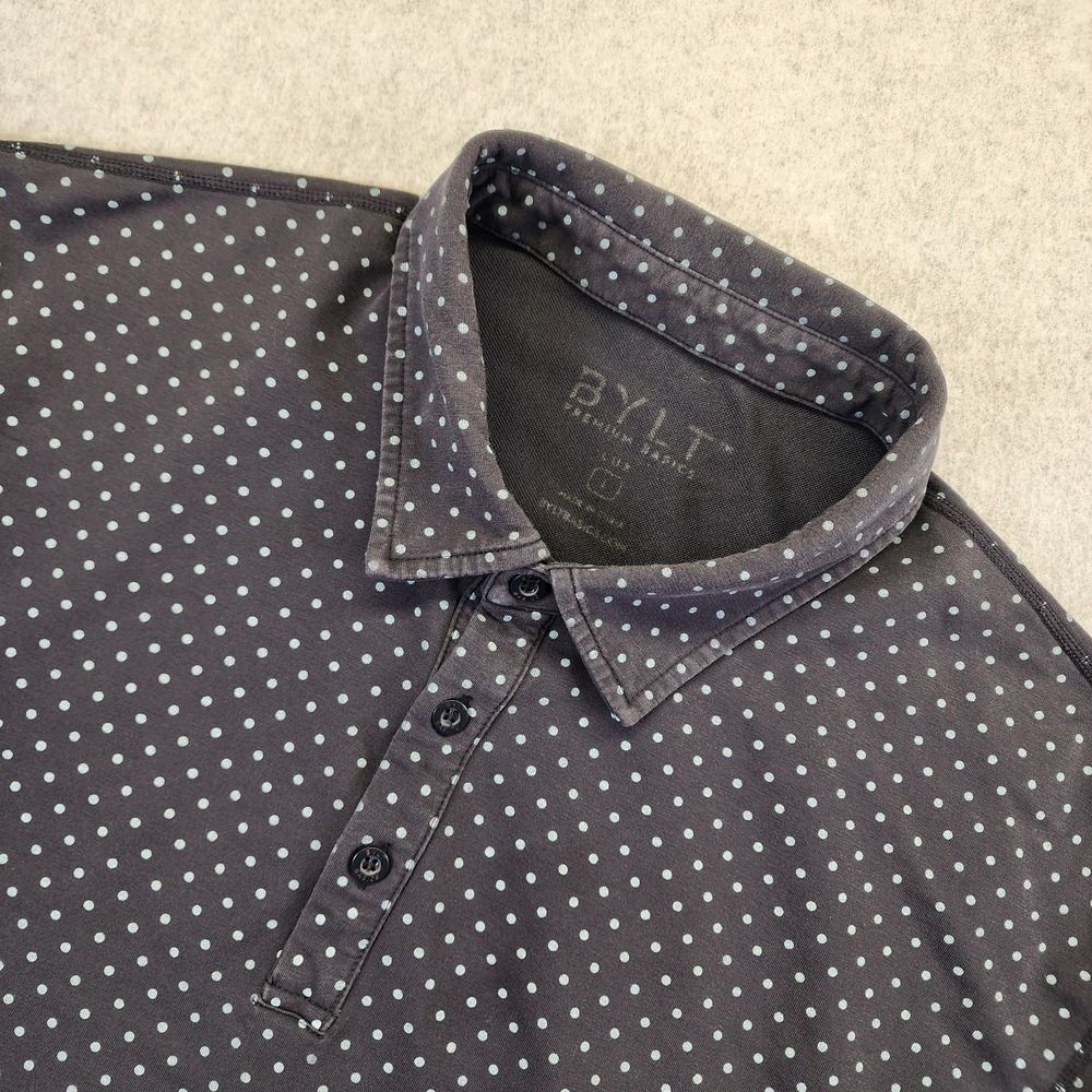 BYLT Lux Drop Cut Polo Shirt Mens L Gray Polka Dot Performance Stretch